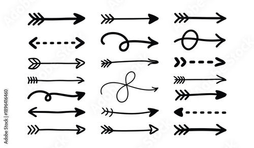 Minimalist black and white arrow icons set with directional variants