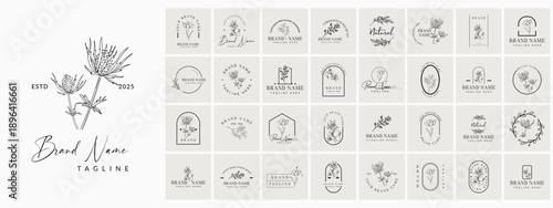 Hand Drawn Botanical Logo Collection with Minimal Floral Line Art for Elegant Brand Identity