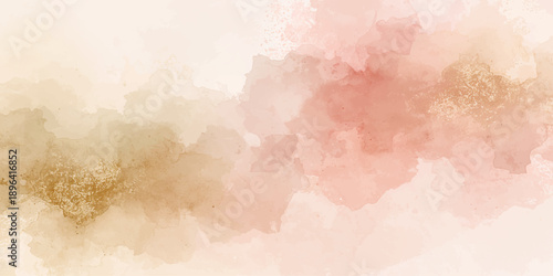 Vintage pastel sky background featuring abstract pink and yellow watercolor splashes on a grunge paper texture with artistic brush strokes and soft cloud patterns
