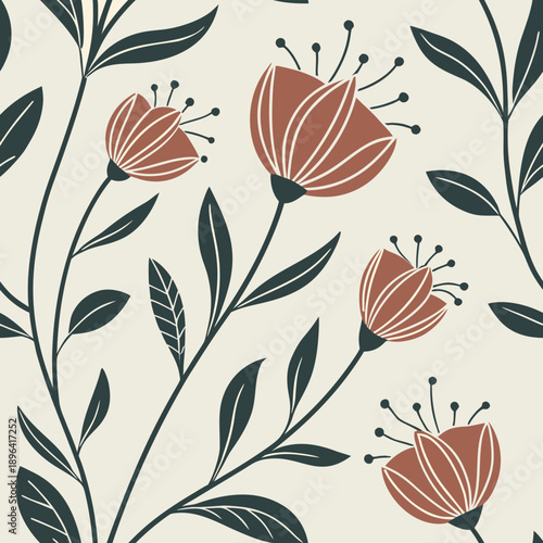 Abstract Scandinavian Floral Seamless Pattern