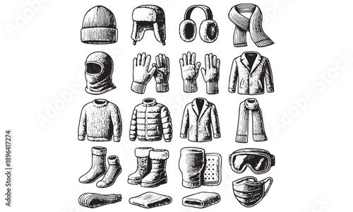 Winter Clothing Icons Hand Drawn
