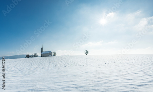 Bischwinder Kapelle im Steigerwald in Deutschalnd im Winter