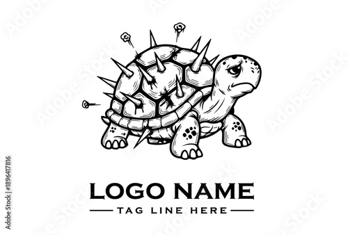 Surreal Sick Turtle Mascot Logo Vector in Black and White for Mental Health Concept, Dark Illustration, Tattoo Design, NFT Art, Streetwear and Alternative Branding