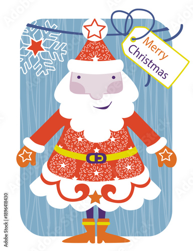 Père Noël joyeux devant un cadeau