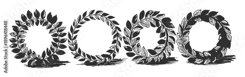 Four Black and White Laurel Wreaths in a Row
