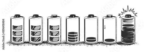 Hand-Drawn Battery Level Indicators Showing Full, Partial, and Empty States