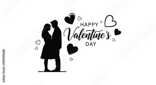 A silhouette of a couple embracing accompanied by hearts and the text happy valentine s day high quality professional