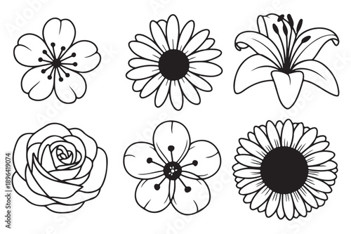 Floral Line Art Bundle Hand Drawn Flower Icons for Crafting and Design