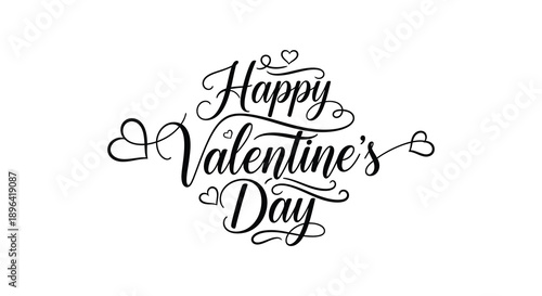 A stylish black and white calligraphy design spells out happy valentine s day with hearts high quality professional detailed