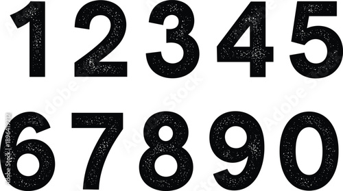 Grunge number set with distressed texture numeric digits zero to nine bold typography symbols in vector style