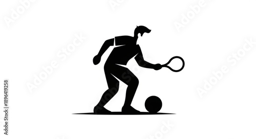 Silhouette of a man playing tennis with a soccer ball.