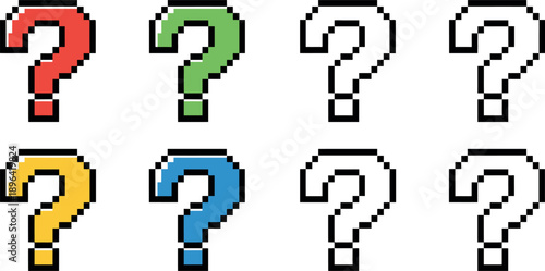 Colorful pixelated question mark symbols question marks pixel colorful green yellow