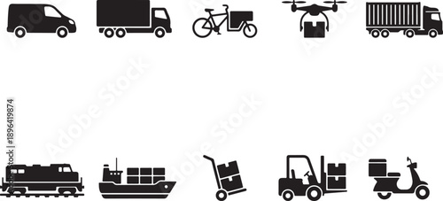 Collection of transportation vehicles flat design vector illustration set isolated on white background