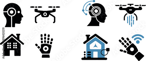 Drone house technology with human and robotic robot hand human head