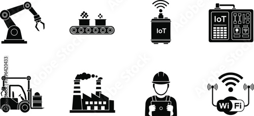 Industrial automation icon set robotics manufacturing and technology symbols