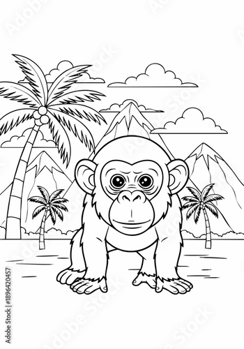 Adorable baby chimpanzee standing.