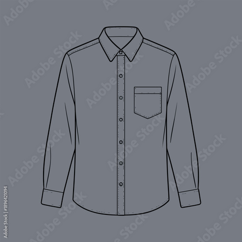 Gray button down shirt with collar and pocket