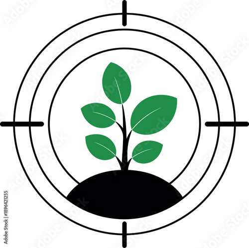 Green plant growing in soil within a target symbol leaves
