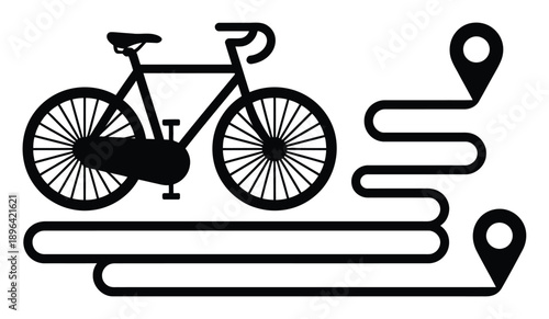 Bicycle Route Icon with Map Pins and Path