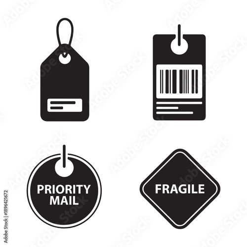 Warehouse parcel shipping label silhouette vector for inventory