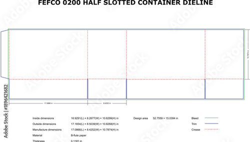 A technical drawing of a FEFCO 0200 half slotted container dieline