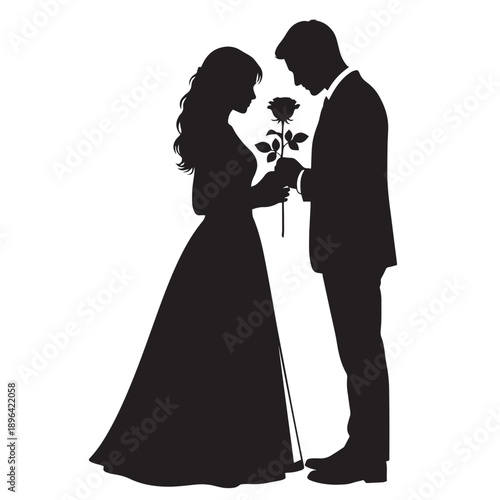 Romantic Silhouette of Man Offering Rose