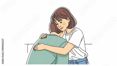 Young woman comforting another person with a warm hug.