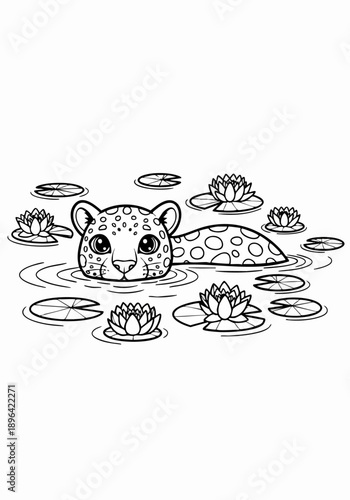 Wallpaper Mural Adorable cartoon jaguar swimming in a pond. Torontodigital.ca