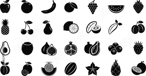 Variety of fresh fruit icons in simple design