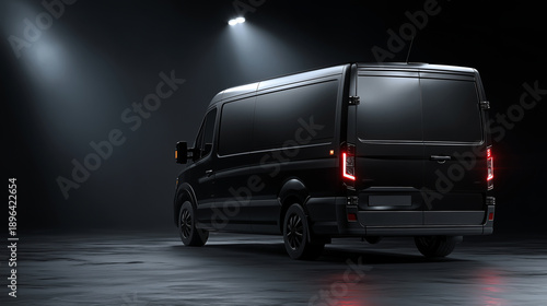 Creative mockup of a delivery van against a dark background with studio lighting