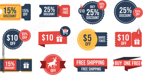 Colorful Discount Labels and Promotional Offer Tags for E-Commerce Marketing, Vector Badge Collection for Adobe Stock Graphic Design Asset
