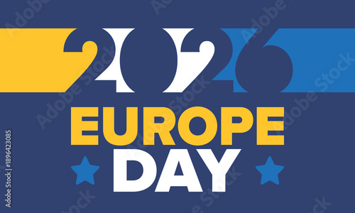 Europe Day. Annual public holiday in May. Is the name of two annual observance days - 5 May by the Council of Europe and 9 May by the European Union. Poster, card, banner and background. Vector
