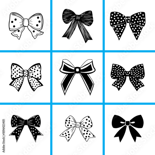 Bow Outline Icon Set Vector Illustration