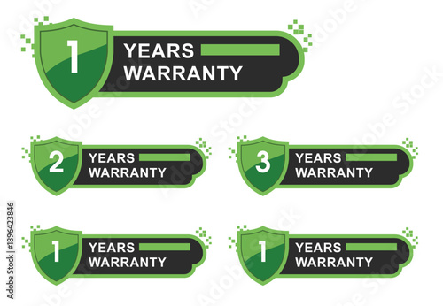 Warranty badge labels for 1, 2, 3 years guarantee icons