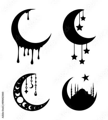 Islamic Crescent Moon Ramadan Icon Set