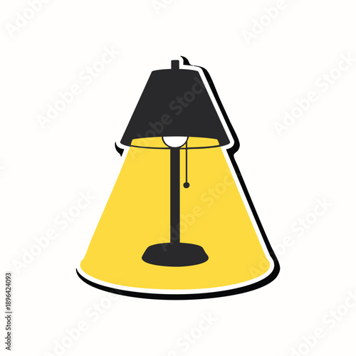 Stylized illustration of a modern table lamp emitting warm light. Concept of illumination, comfort, interior design, cozy atmosphere, and creative lighting.