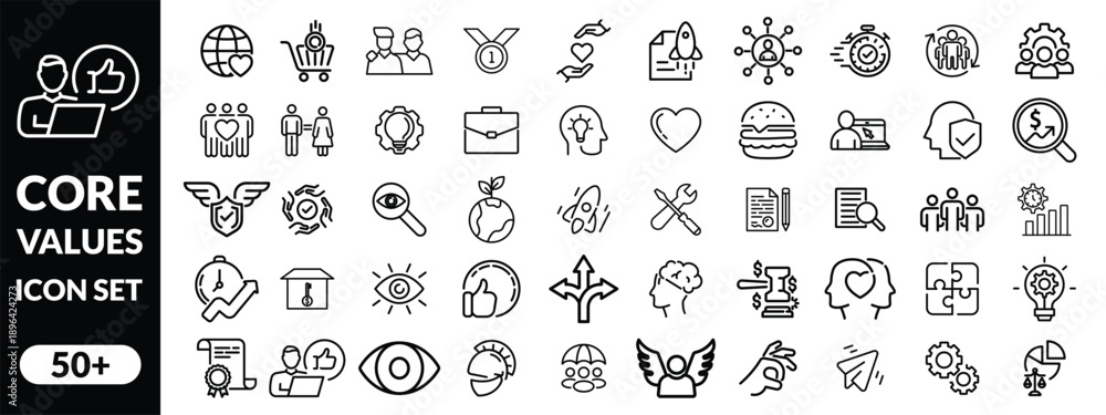 Fotografia Core values  icon set
