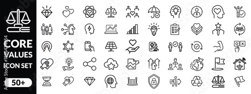 Core values  icon set. Full Vector Outline Style Icons. Vector Stock illustration. big icon set 