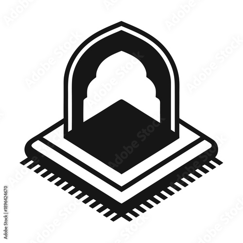 Ramadan kareem vector illustration with prayer mat rosary lantern and mosque silhouette at night
