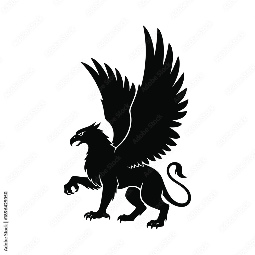 Obraz premium Silhouette of a Mythical Griffin with Wings and Claws