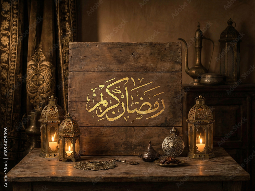 Fototapeta premium Traditional Ramadan Kareem Artwork with Oriental Lanterns