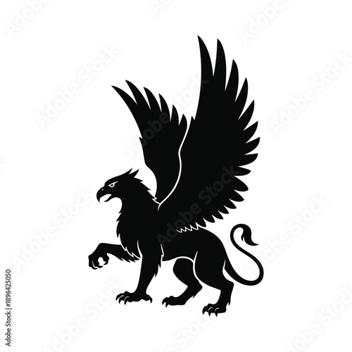 Silhouette of a Mythical Griffin with Wings and Claws