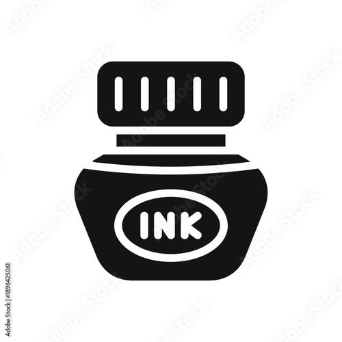 Black and white icon of an ink bottle cap isolated on transparent background