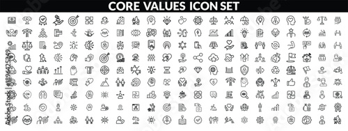 Core values  icon set. Full Vector Outline Style Icons. Vector Stock illustration. big icon set 