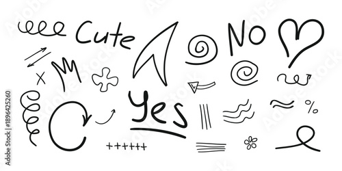 Hand drawn doodle collection isolated on transparent background