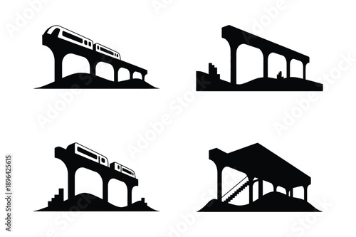 Elevated Train and Bridge Silhouettes: City Infrastructure