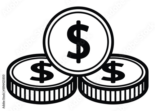 Three Black and White Dollar Coins Stacked Together