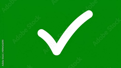 White check mark symbol against a vibrant green background simple design