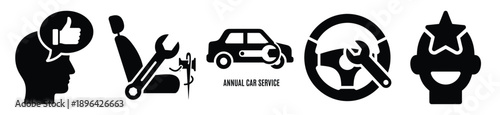 collection of  vehicle inspection station vector icon set, Automobile service silhouette icons