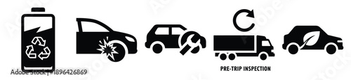 collection of  vehicle sanitation vector icon set, Automobile service silhouette icons